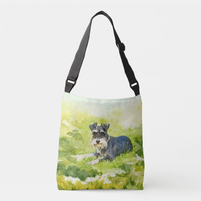 Bolso Cruzado Arte de Digitaces de la acuarela del Schnauzer (Anverso)