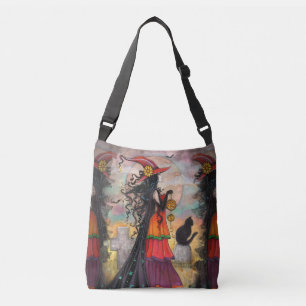 Bolso Cruzado Arte de fantasía de gato bruja Halloween Wiccano C