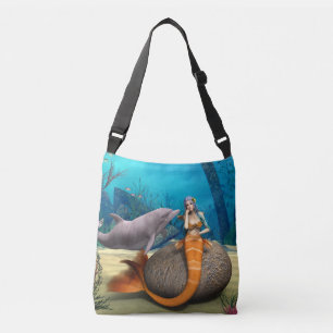Bolso Cruzado Arte de Fantasía Subacuática de Sirena Delfín Soña