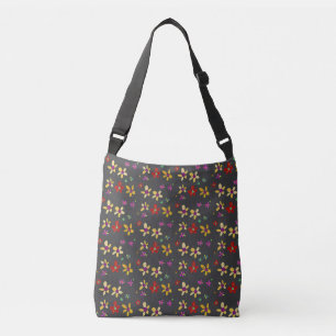 Bolso Cruzado Arte de Flores Dibujadas a Mano sobre Negro