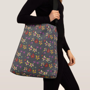Bolso Cruzado Arte de Flores Dibujadas a Mano sobre Negro
