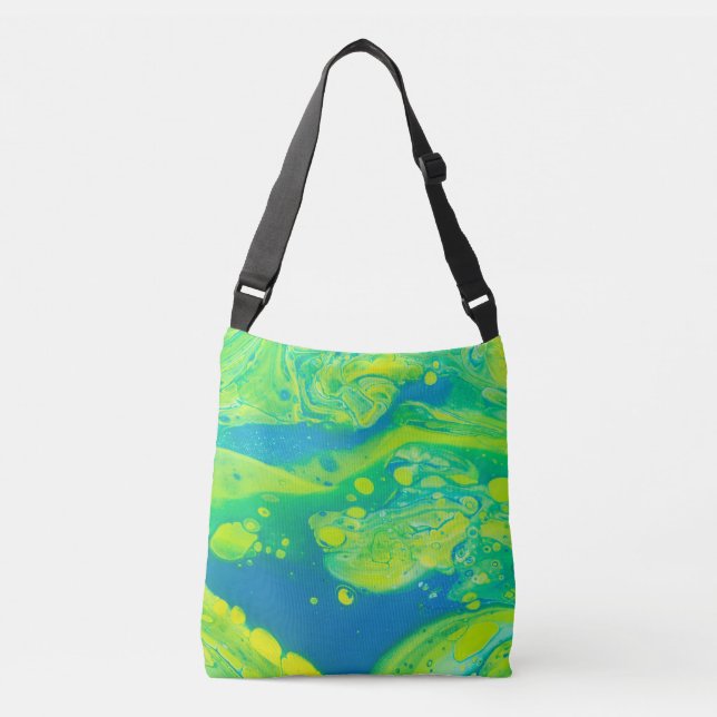 Bolso Cruzado Arte de flujo azul verde salvaje (Anverso)