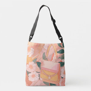 Bolso Cruzado Arte de IA de arena beige floral