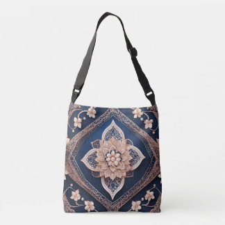 Bolso Cruzado Arte de IA de diamante azul oscuro floral