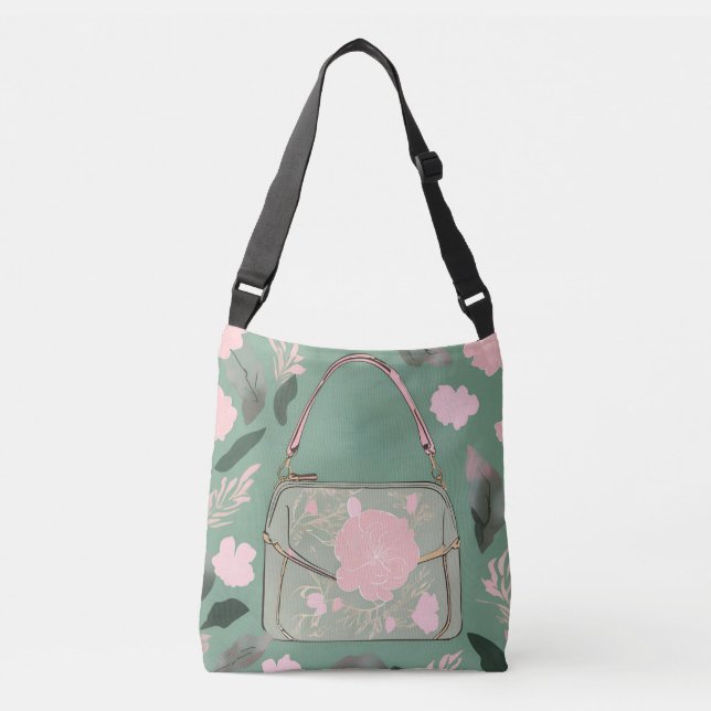 Bolso Cruzado Arte de IA Green Floral Wood (Anverso)