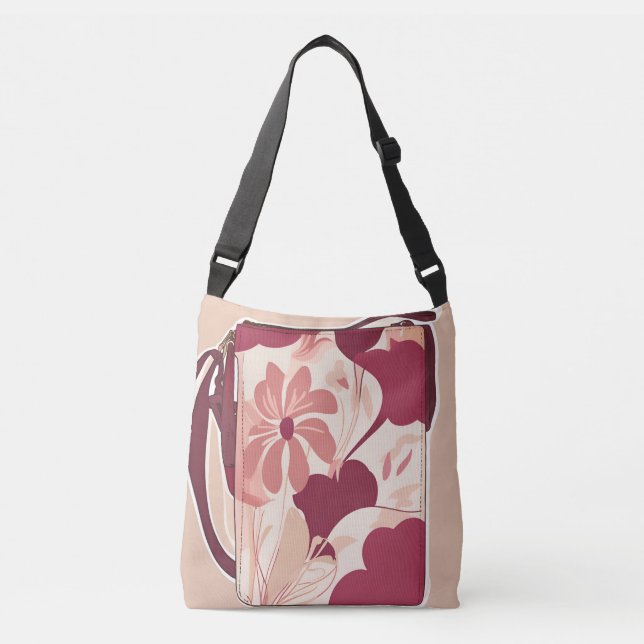 Bolso Cruzado Arte de IA rojo floral beige (Anverso)