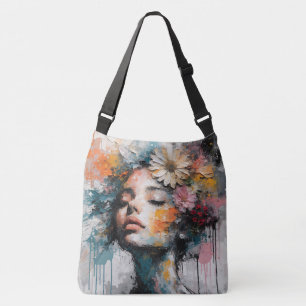 Bolso Cruzado Arte de pared de retrato de mujer floral abstracto