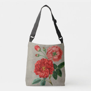 Bolso Cruzado Arte de Rosa Roja Antigua sobre Gris