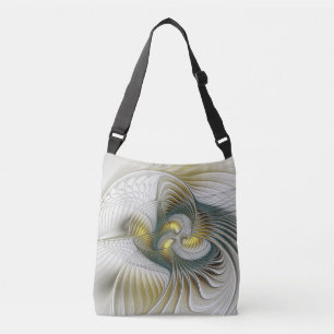 Bolso Cruzado Arte fractal de fantasía Verde azulada de oro nobl