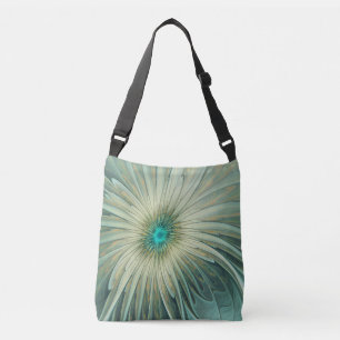 Bolso Cruzado Arte fractal de flores de fantasía verde salvia ab