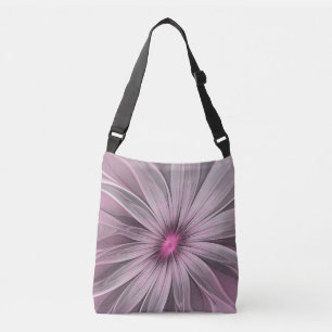 Bolso Cruzado Arte fractal floral abstracto de flor de ciruela d