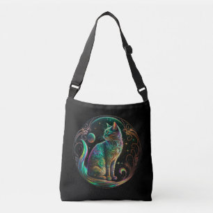 Bolso Cruzado Arte moderno de gato psicodélico elegante  