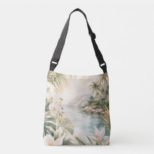 Bolso Cruzado Arte mural acuarela tropical de lujo costero