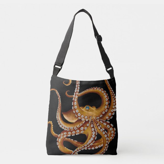 Bolso Cruzado Arte negro del ojo azul del pulpo de Brown (Anverso)