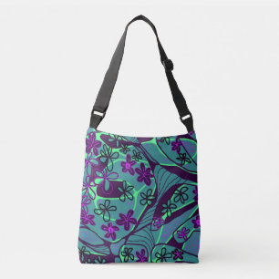 Bolso Cruzado Arte Neuro floral maximalista - negro púrpura teal