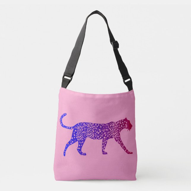 Bolso Cruzado asombroso diseño de leopardo azul-rosa (Anverso)