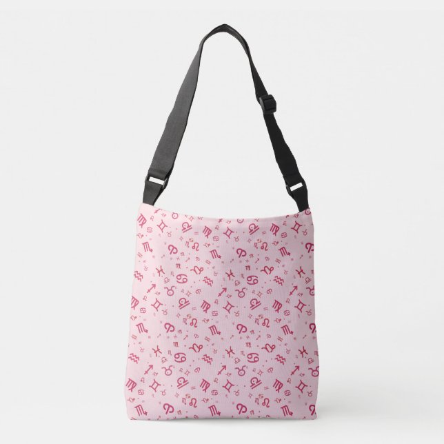 Bolso Cruzado Astrología rosa Rótulo de símbolos zodiaco (Anverso)
