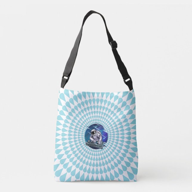 Bolso Cruzado Astronauta de fondo azul DJ Music Space Tote Bag (Reverso)