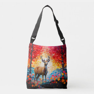 Bolso Cruzado Atardecer dorado floral otoño bosque ciervo