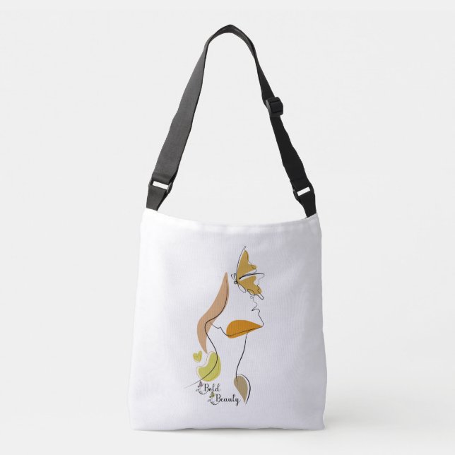 Bolso Cruzado Audaz Belleza Mujeres Empoderamiento Face Line Art (Anverso)