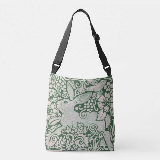 Bolso Cruzado Ave floral de Tote de conejo verde y blanco (Anverso)