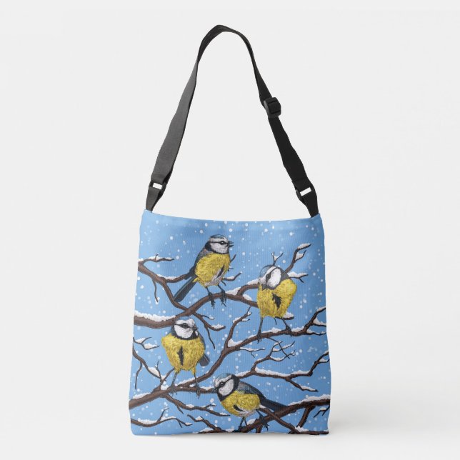 Bolso Cruzado Aves azules en invierno (Reverso)