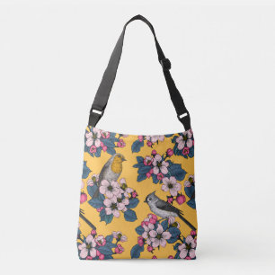 Bolso Cruzado Aves y flores en amarillo