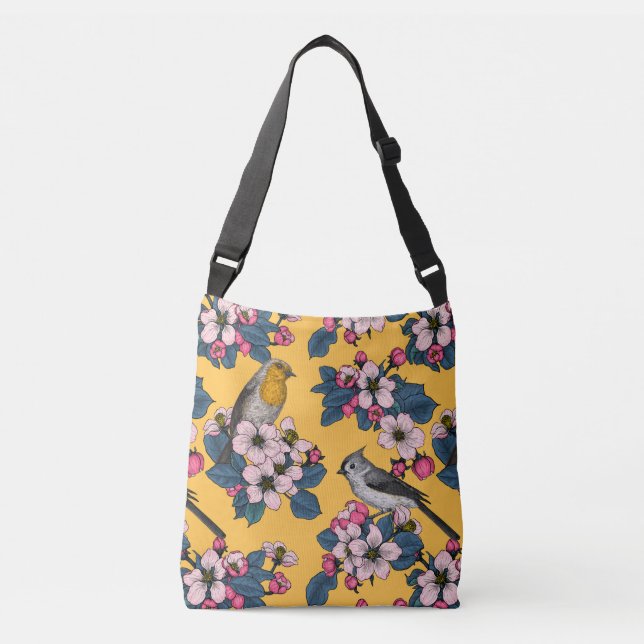 Bolso Cruzado Aves y flores en amarillo (Anverso)