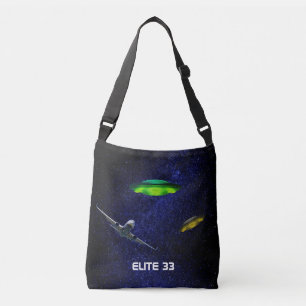 Bolso Cruzado Avión, platillos voladores y fondo de galaxia