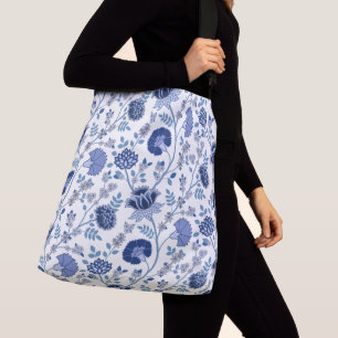 Bolso Cruzado Azul de patrón grande floral jacobino en blanco