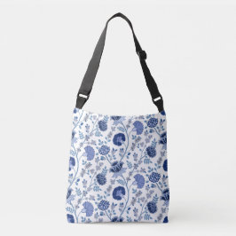 Bolso Cruzado Azul de patrón grande floral jacobino en blanco