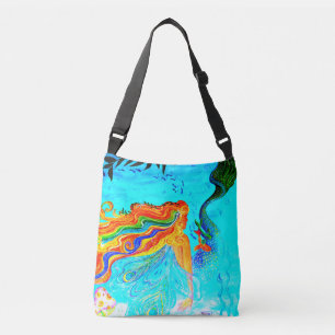 Bolso Cruzado azul de sirena de pelo arco iris