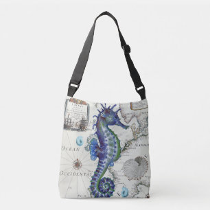 Bolso Cruzado Azul del vintage del mapa del Seahorse