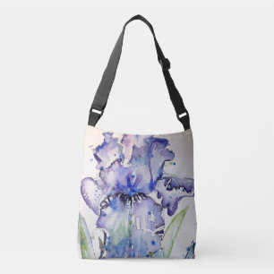 Bolso Cruzado Azul Iris Art Flor de color de agua floral Art