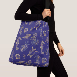 Bolso Cruzado Azul Náutico y Oro Luxe Vida Marina Costera