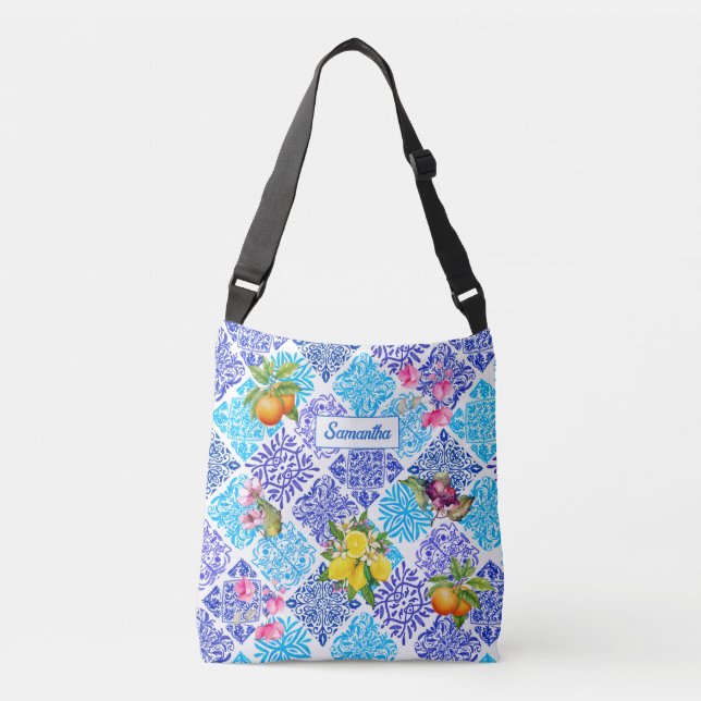 Bolso Cruzado Azulejos de cítricos sicilianos florales mediterrá (Anverso)
