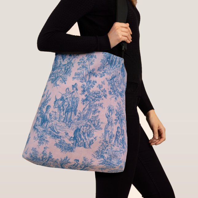 Bolso Cruzado Azulejos de jouy azul y rosa elegante (Detalle)