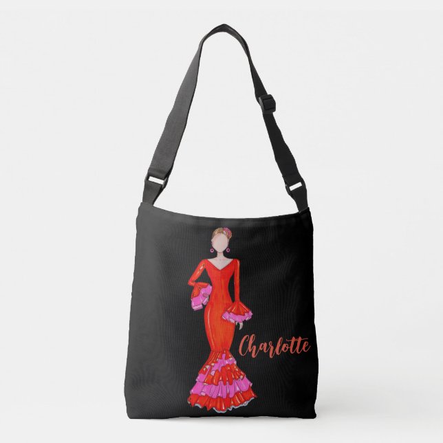 Bolso Cruzado Bailarina flamenca con vestido naranja (Anverso)