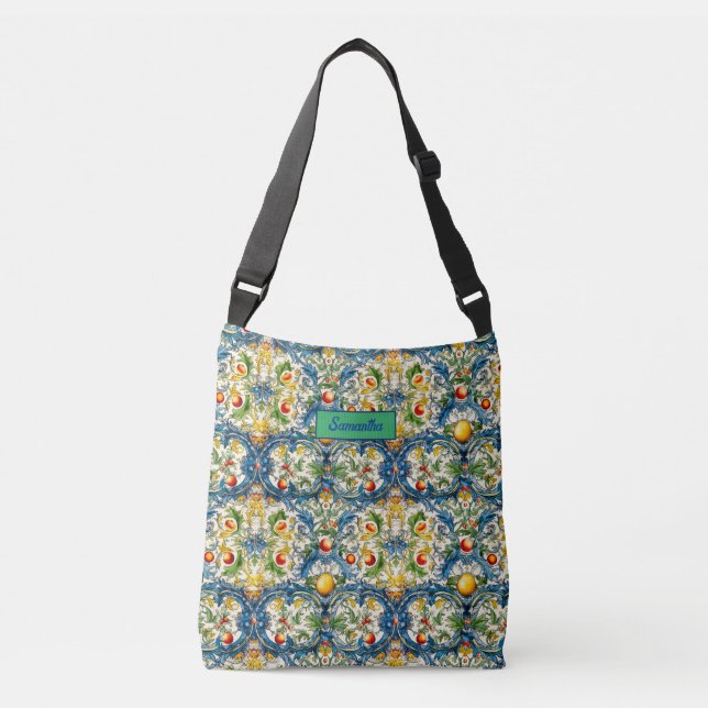 Bolso Cruzado Baldosas azules de cítricos mediterráneos de Sicil (Anverso)