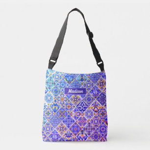 Bolso Cruzado Baldosas azules púrpuras sicilianas mexicanas