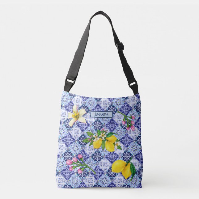 Bolso Cruzado Baldosas de cerámica de cítricos mediterráneos azu (Anverso)
