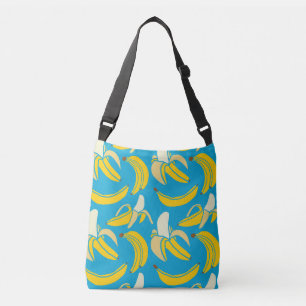 Bolso Cruzado Bananas amarillas, patrón de fondo azul