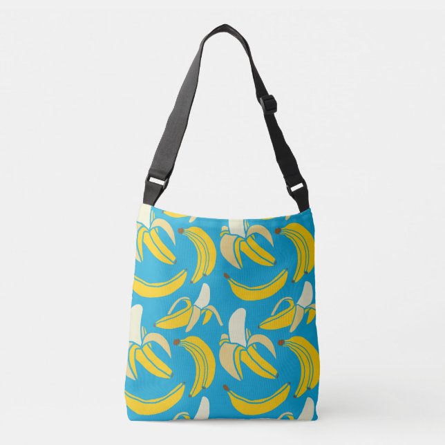 Bolso Cruzado Bananas amarillas, patrón de fondo azul (Anverso)