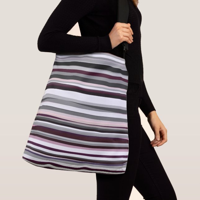 Bolso Cruzado Bandas abstractas de Borgoña, Rosa y Gris (Detalle)