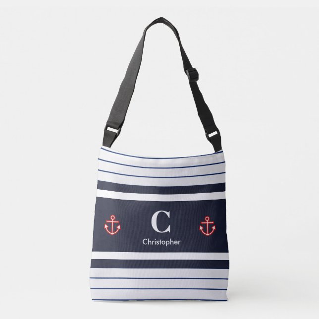 Bolso Cruzado Bandas blancas azules de la Marina Náutica (Anverso)