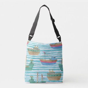 Bolso Cruzado Bandas De Barco: Patrón De Pintura De Acuarela.