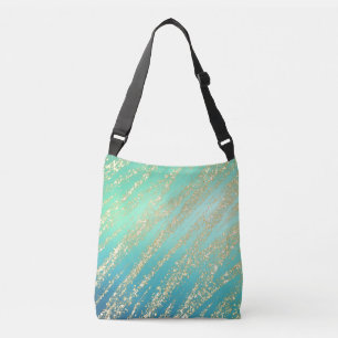 Bolso Cruzado Bandas Purpurinoso de oro verde verde azulado