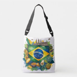 Bolso Cruzado Bandera de Brasil con monumentos y frutas tropical
