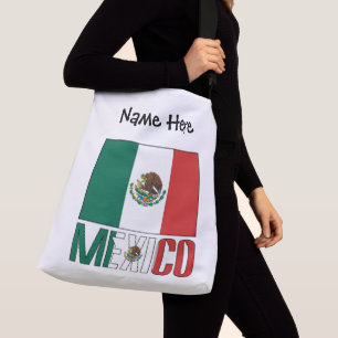 Bolso Cruzado Bandera de México y México con tu nombre Crossbody