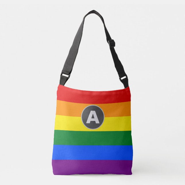 Bolso Cruzado Bandera del Orgullo Iris LGBTQ monogramada (Anverso)
